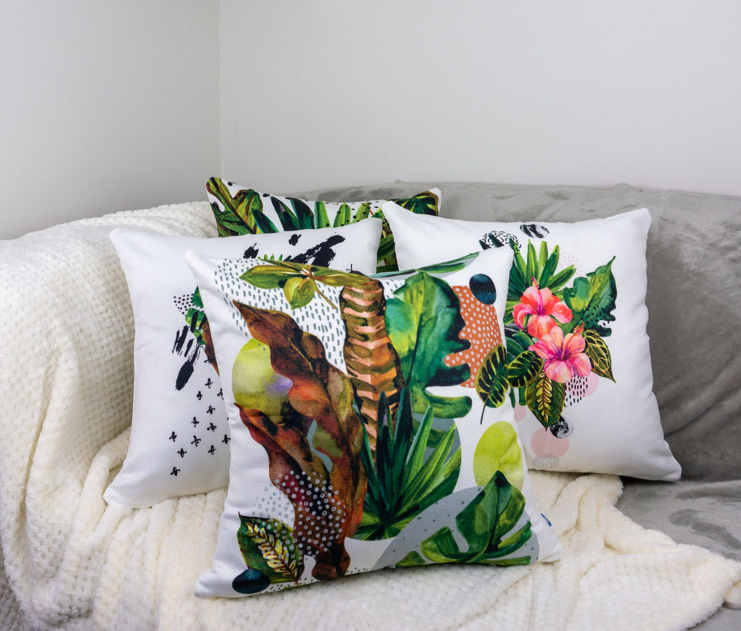 Set of 4 Plant Pattern Double Side Cushion Covers, 45x45cm, 18x18Inches