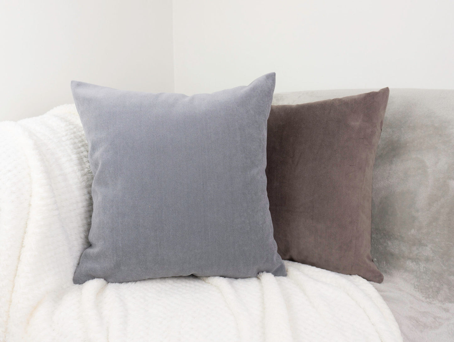 Woven Velvet Grey Cushion Cover, Throw Pillow Cover Home Sofa Decor 45x45cm, 18x18Inches