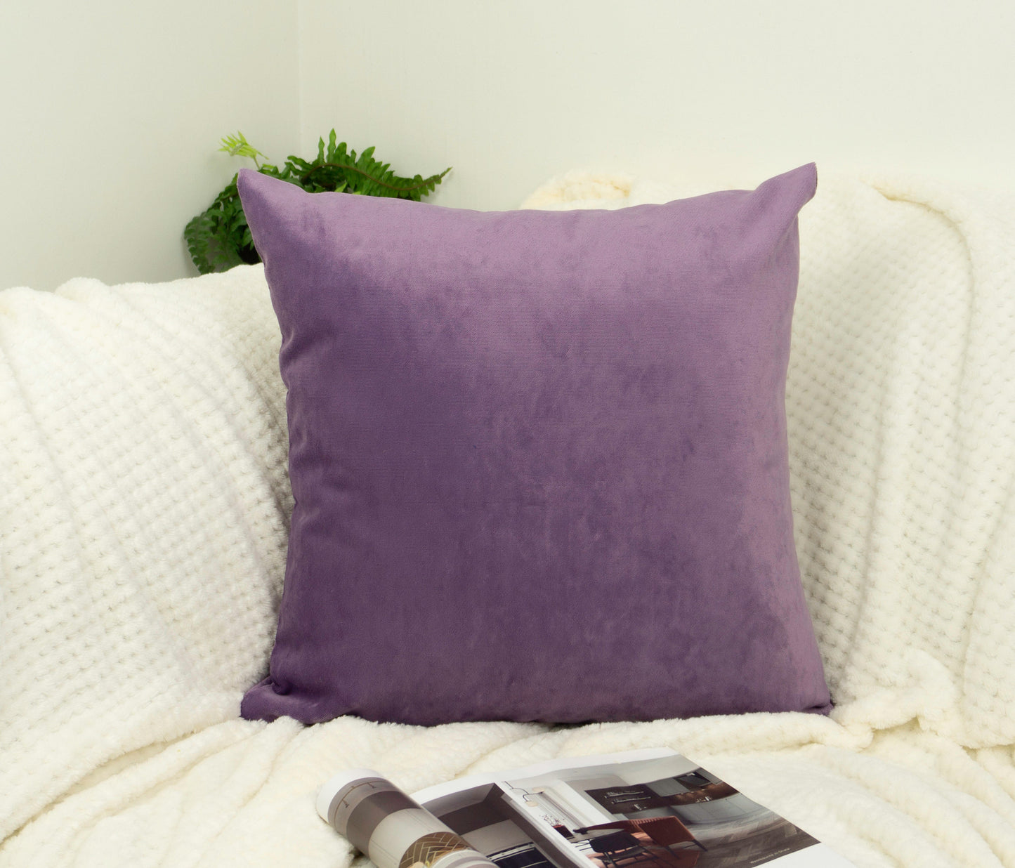 Handmade Woven Velvet Purple Cushion Cover, Purple Throw Pillow cover, Square Pillowcases, Home Sofa Decor 43x43cm