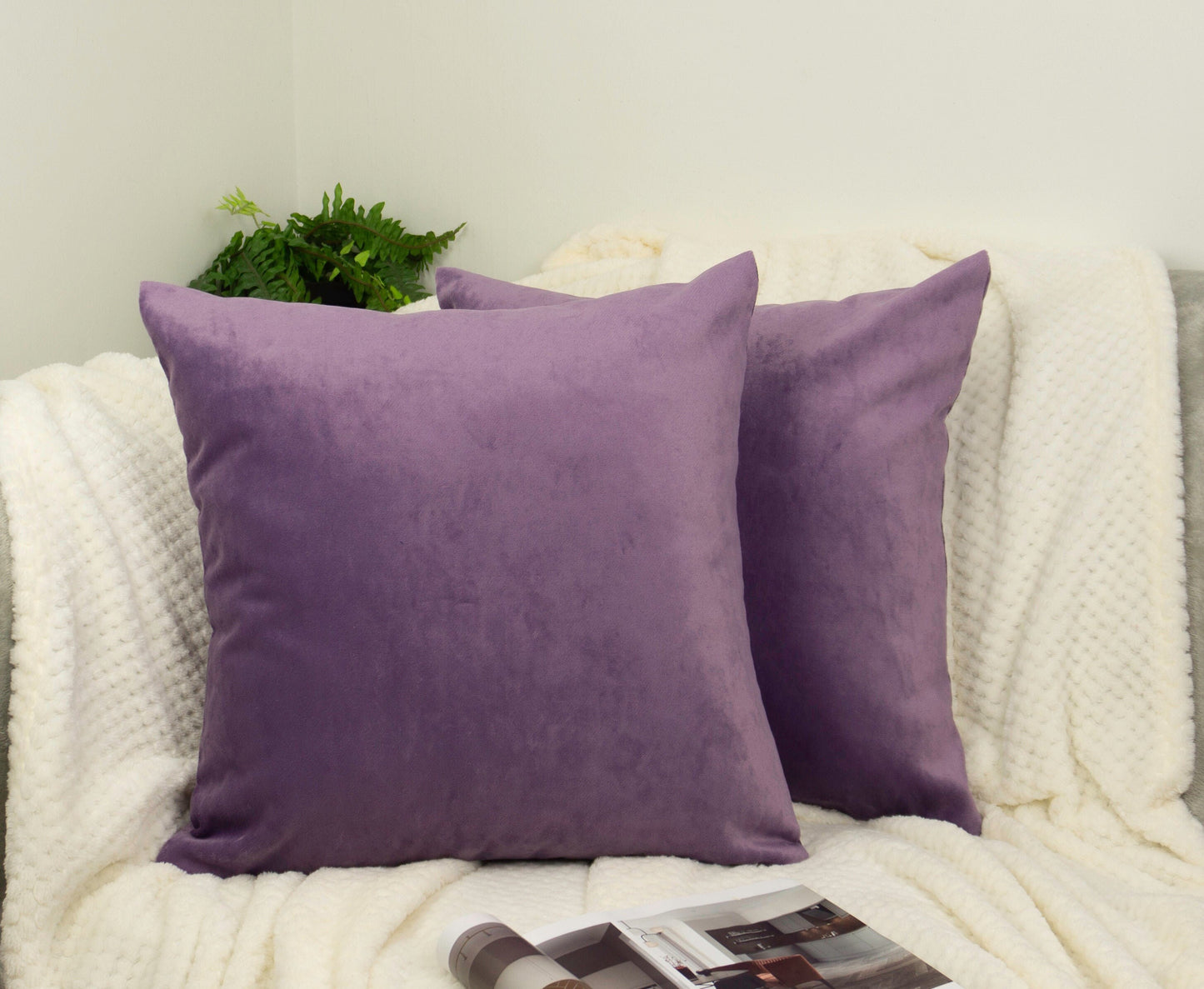 Handmade Woven Velvet Purple Cushion Cover, Purple Throw Pillow cover, Square Pillowcases, Home Sofa Decor 43x43cm