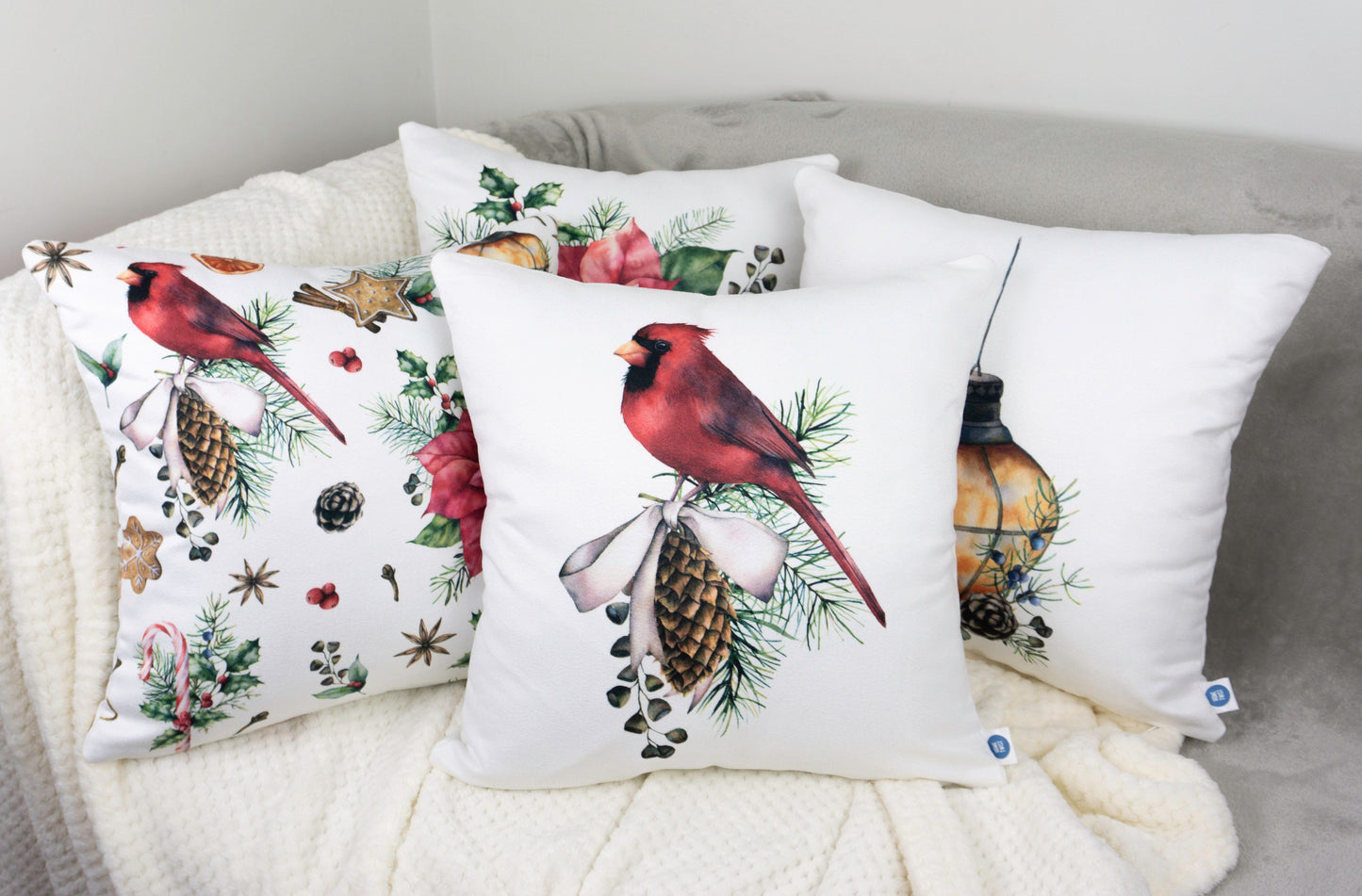 Christmas Cushion Covers, Double Sided Set of 4 Decorative Pillowcases 45x45cm