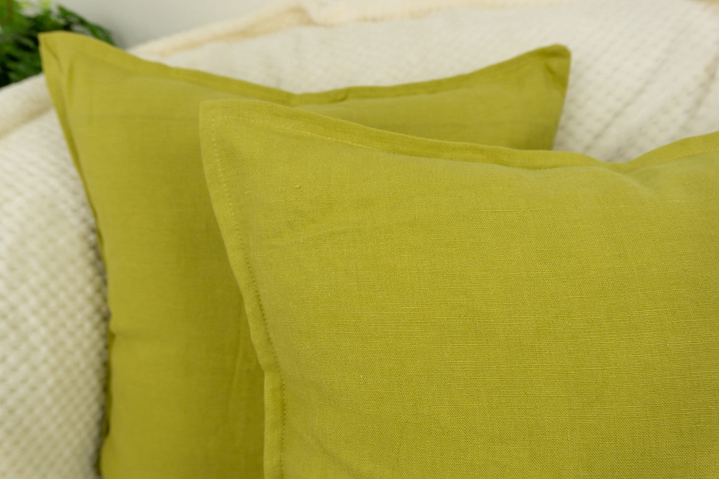 Natural Linen Yellow Cushion Covers 45x45cm, Flange Edge