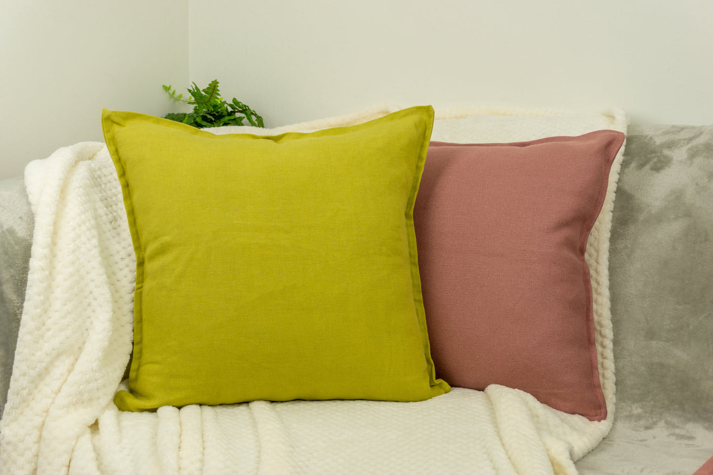 Natural Linen Yellow Cushion Covers 45x45cm, Flange Edge