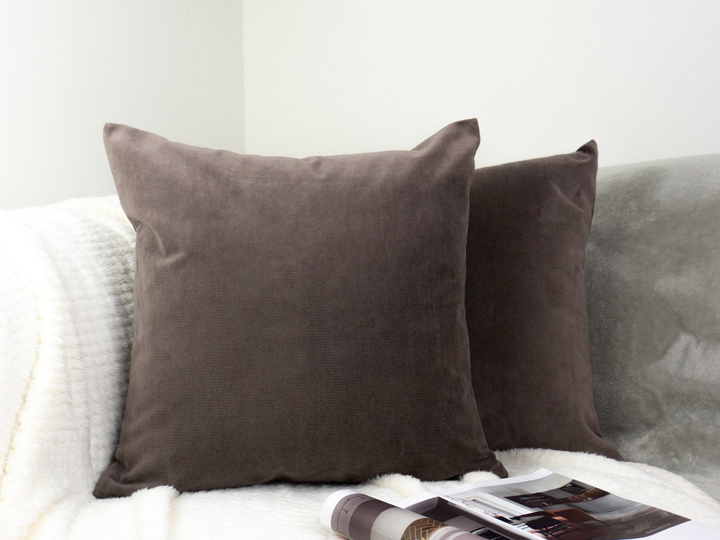 Plush Velvet Brown Cushion Cover, Brown Plush Velvet Pillow Cover, Throw Pillow cover, 45x45cm