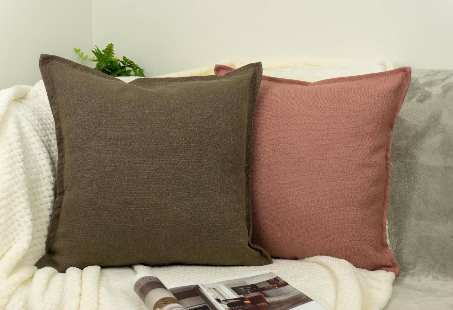 Linen Brown Cushion Cover, Brown Linen Pillow Cover, Home Decor 45x45cm Americano Brown