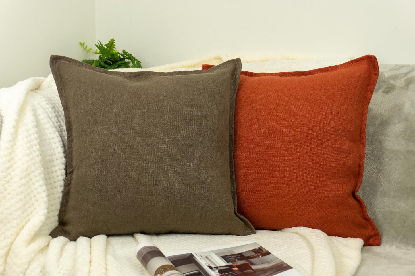 Linen Brown Cushion Cover, Brown Linen Pillow Cover, Home Decor 45x45cm Americano Brown