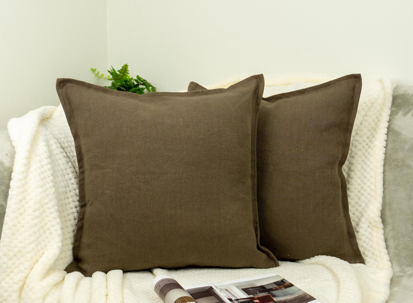 Linen Brown Cushion Cover, Brown Linen Pillow Cover, Home Decor 45x45cm Americano Brown