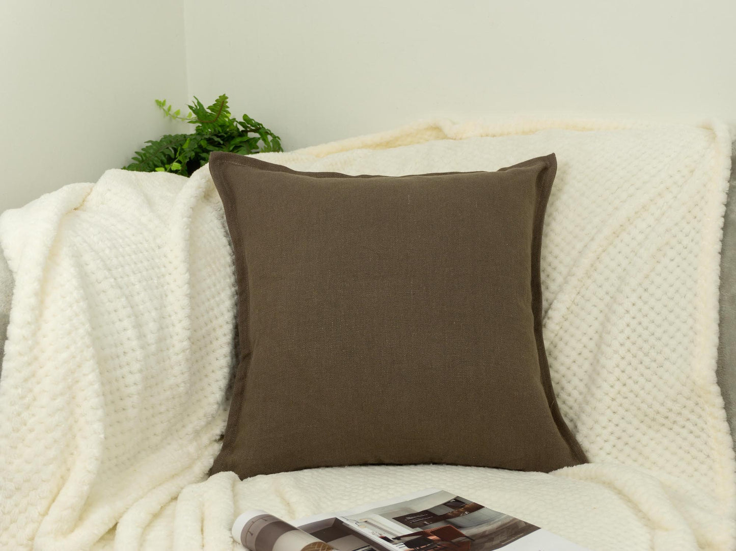 Linen Brown Cushion Cover, Brown Linen Pillow Cover, Home Decor 45x45cm Americano Brown