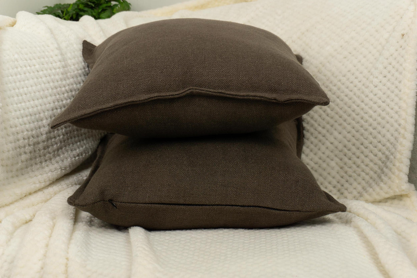 Cotton Linen Brown Cushion Cover, Brown Linen Pillow Cover, Linen Throw Pillow 17x17Inches 43x43cm