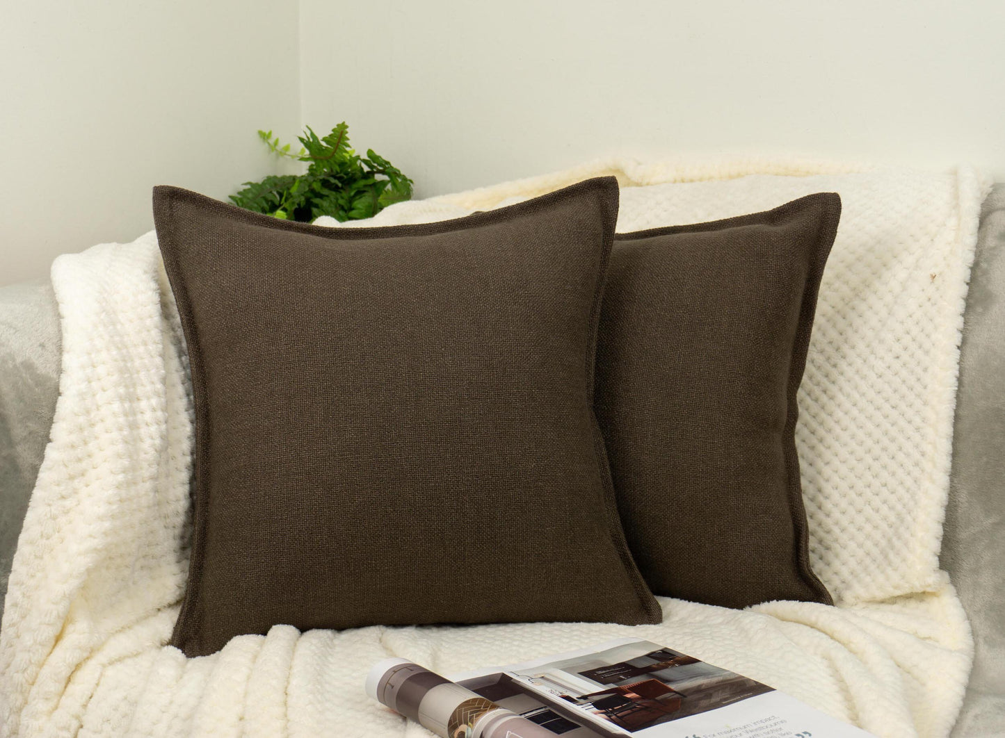 Cotton Linen Brown Cushion Cover, Brown Linen Pillow Cover, Linen Throw Pillow 17x17Inches 43x43cm