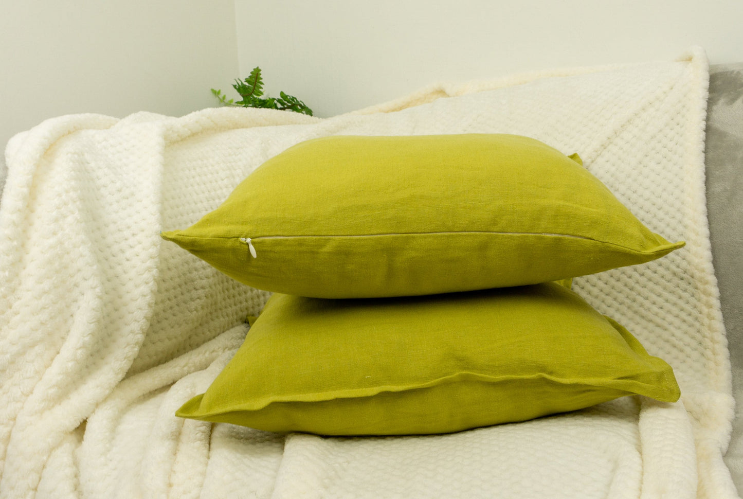 Natural Linen Yellow Cushion Covers 45x45cm, Flange Edge