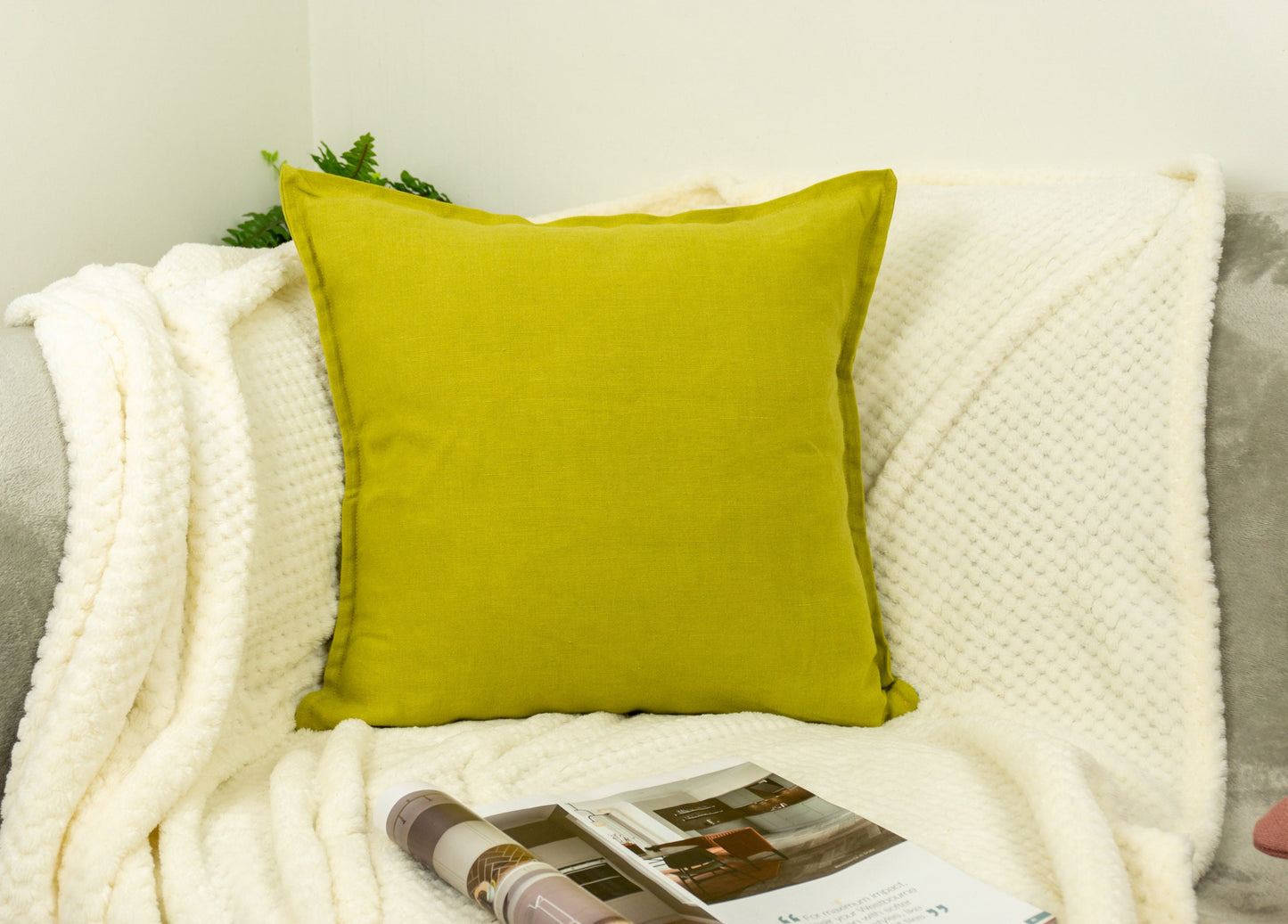 Natural Linen Yellow Cushion Covers 45x45cm, Flange Edge