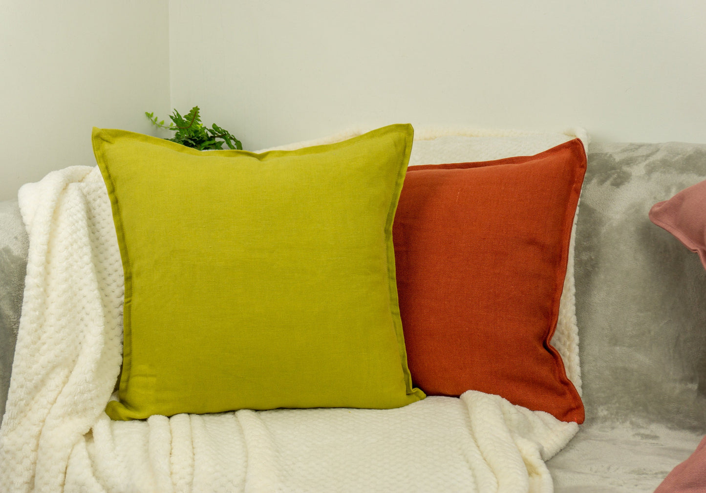 Natural Linen Yellow Cushion Covers 45x45cm, Flange Edge