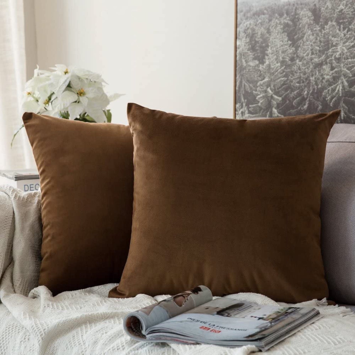 Chocolate Brown Velvet Cushion Cover, Chocolate Brown Plush Velvet Pillow Cover 45x45cm