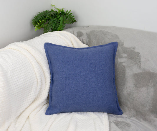 Handmade Cotton Linen Blue Decorative Cushion Cover,  Blue Linen Pillow Cover 17x17Inches, 43x43cm