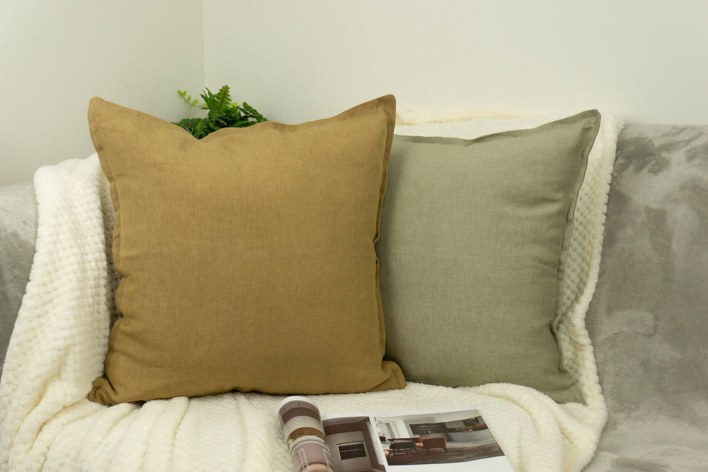 Natural Linen Mustard Cushion Cover, Mustard Linen Throw Pillow, 45x45cm