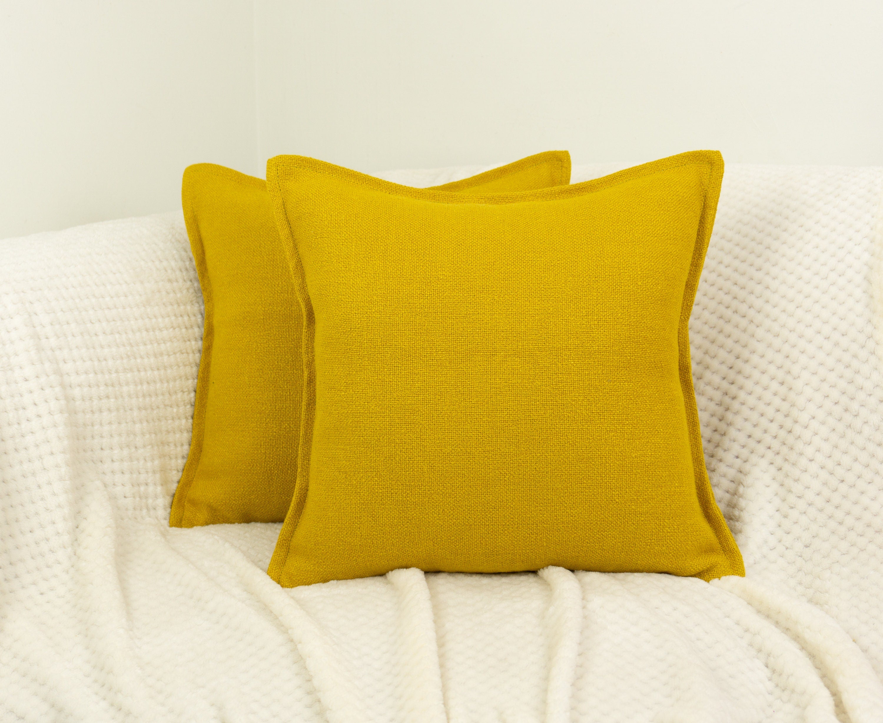 Yellow linen pillow sale