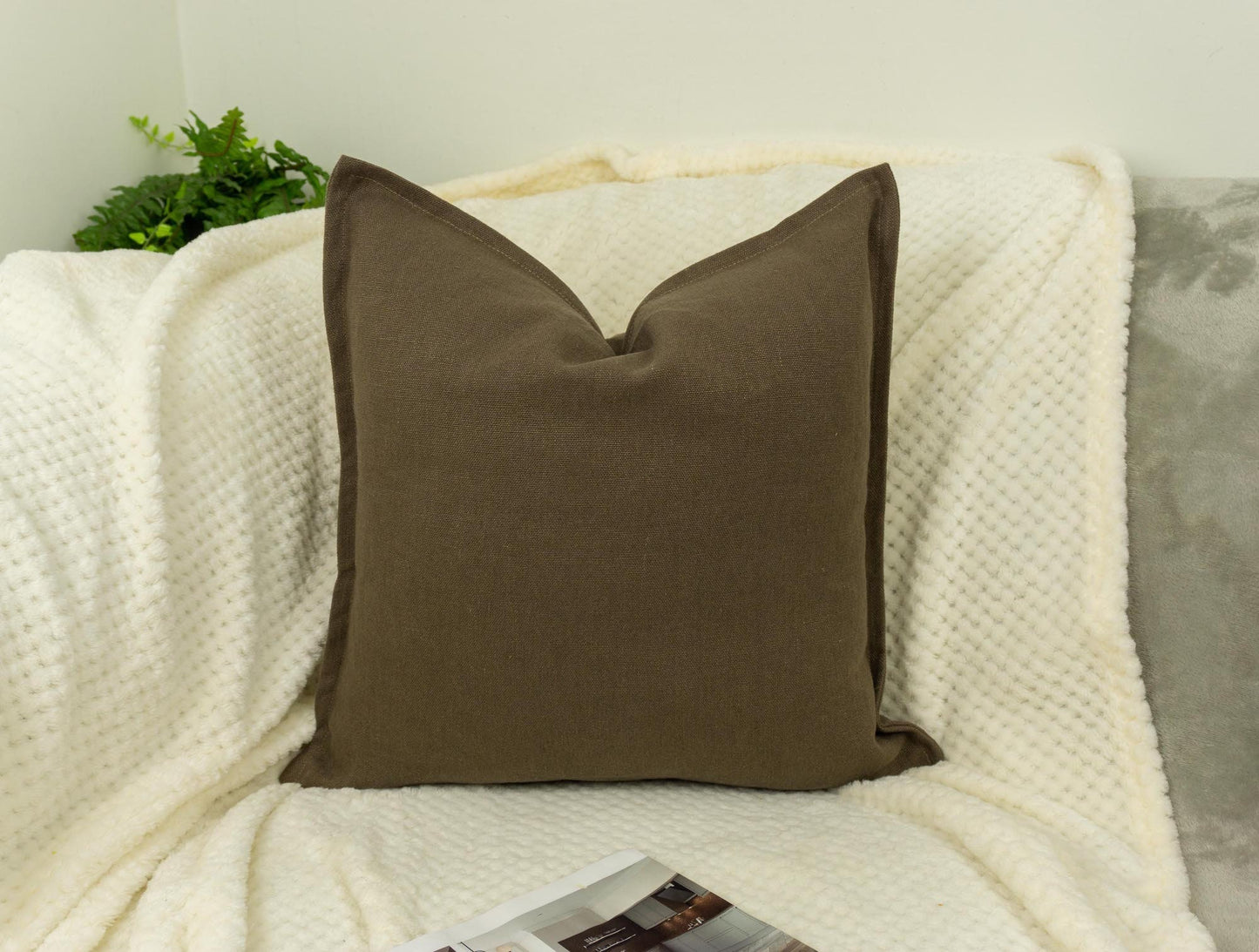 Linen Brown Cushion Cover, Brown Linen Pillow Cover, Home Decor 45x45cm Americano Brown