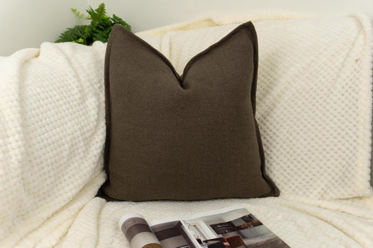 Cotton Linen Brown Cushion Cover, Brown Linen Pillow Cover, Linen Throw Pillow 17x17Inches 43x43cm