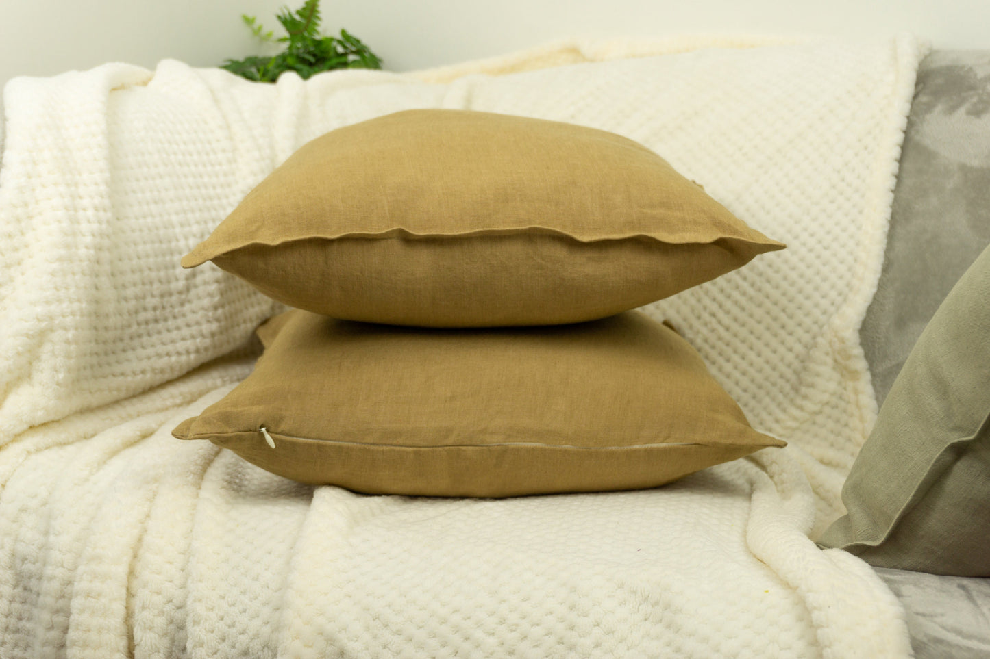 Natural Linen Mustard Cushion Cover, Mustard Linen Throw Pillow, 45x45cm