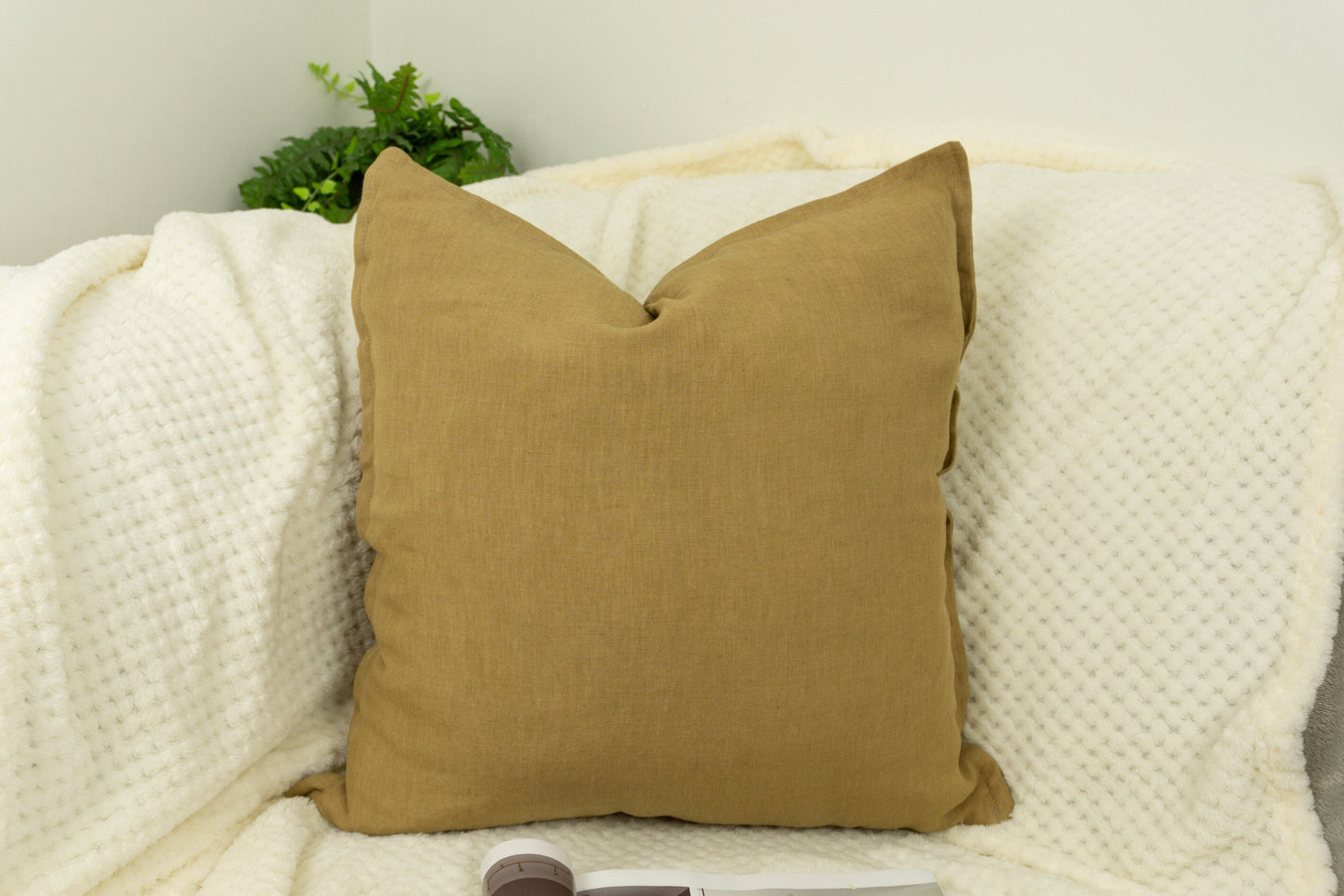 Natural Linen Mustard Cushion Cover, Mustard Linen Throw Pillow, 45x45cm