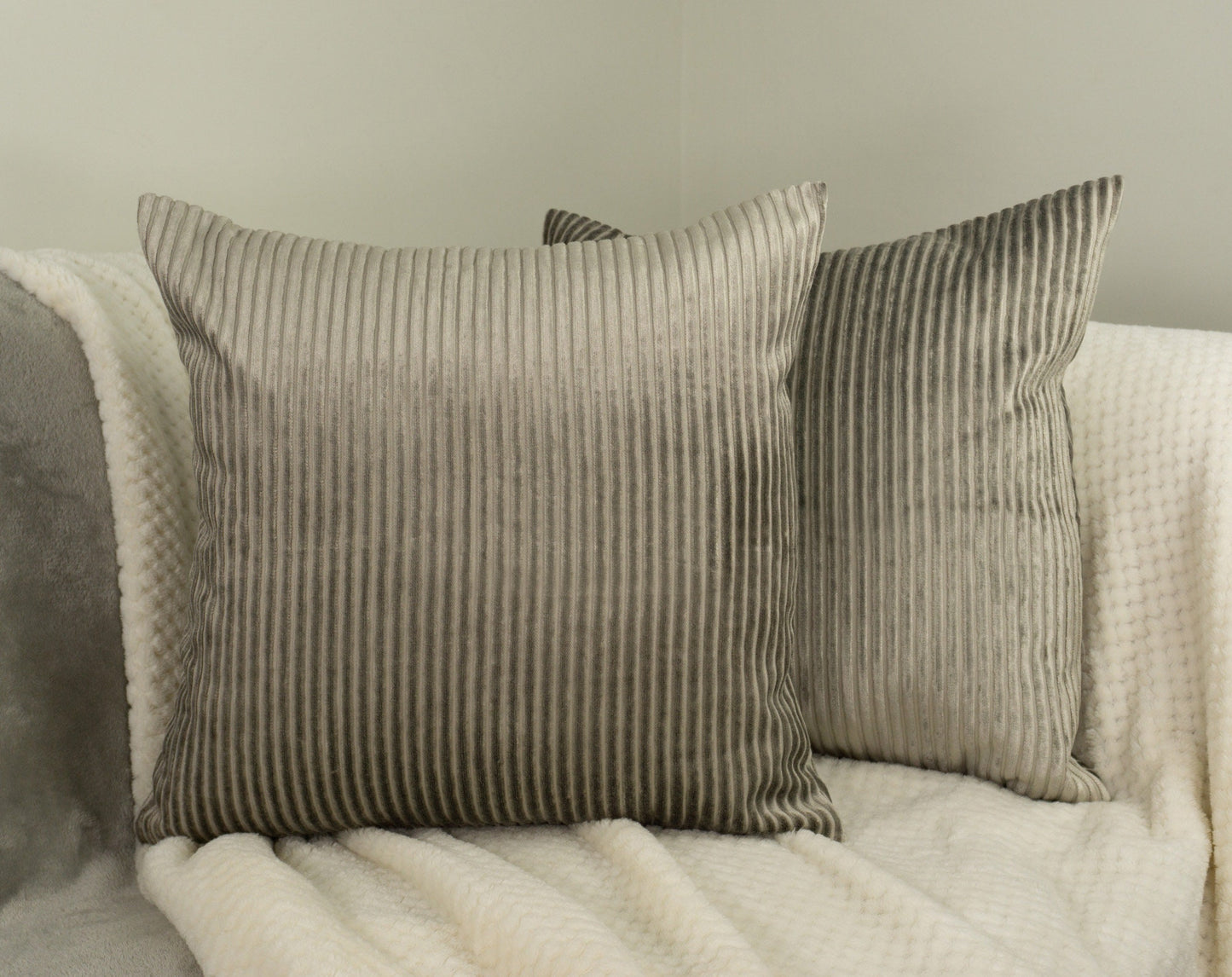 Luxury Cord Velvet Grey Cushion Cover, Corduroy Velvet Pillow Cover 45x45cm