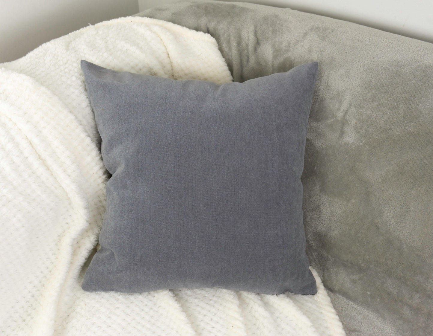 Woven Velvet Grey Cushion Cover, Throw Pillow Cover Home Sofa Decor 45x45cm, 18x18Inches