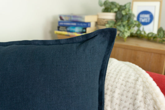 Linen Navy Blue Cushion Cover, Dark Blue Linen Pillow Cover 45x45, 50x50cm