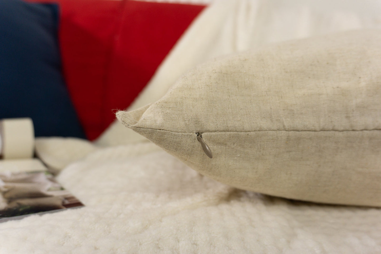 100% Natural Linen Oatmeal Cushion Cover, Linen Ivory Cushion Cover 45x45cm - 50x50cm - 55x55cm