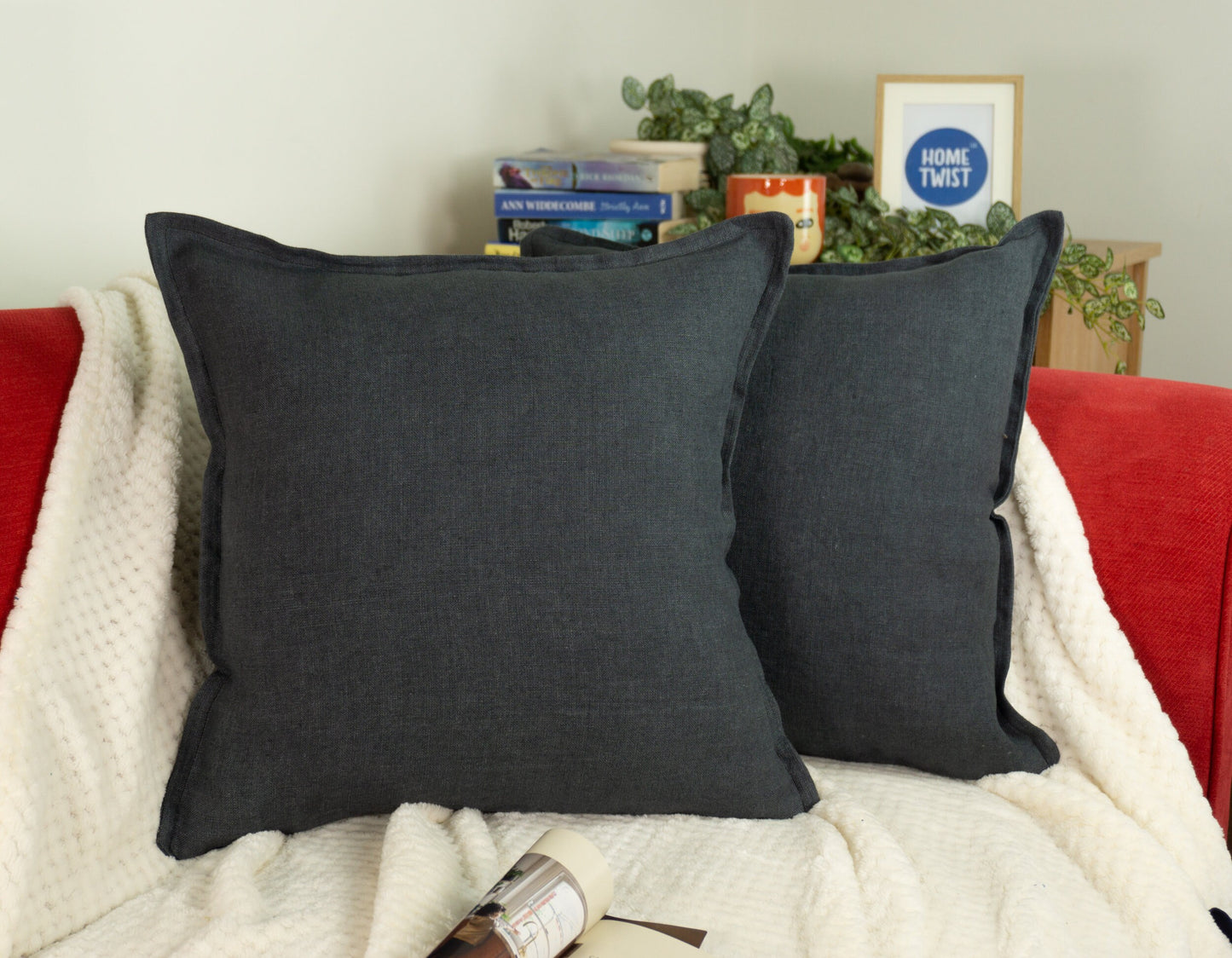 Dark Slate Natural Linen Cushion Cover, Dark Linen Pillow Cover 18x18 Inches