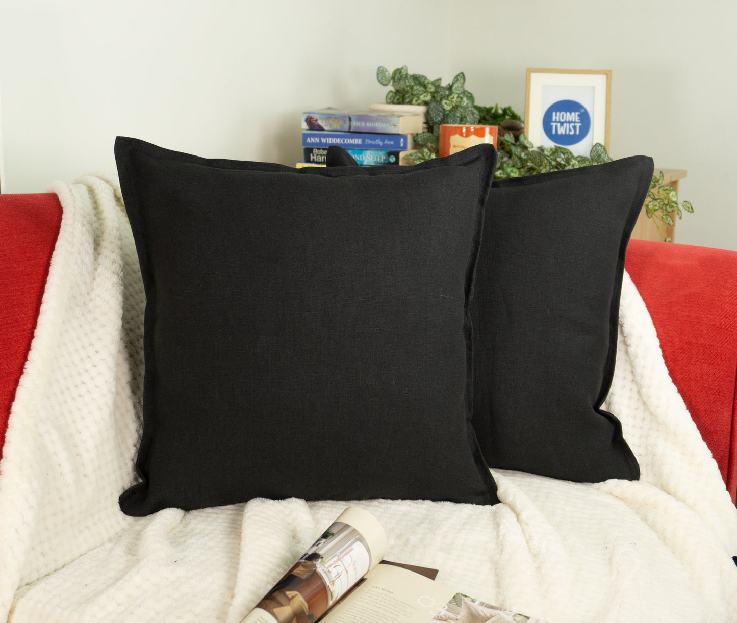 Natural Linen Black Cushion Covers, Dark Linen Throw Pillow Cover 45x45cm , 18x18Inches