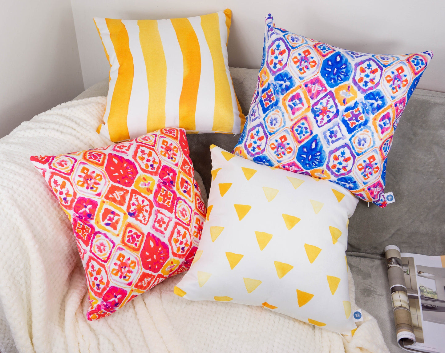 Multicoloured Decorative Cushion Covers, Double Sided 18x18 Inches, 45x45cm Square Cushion, Soft Velvet Fabric