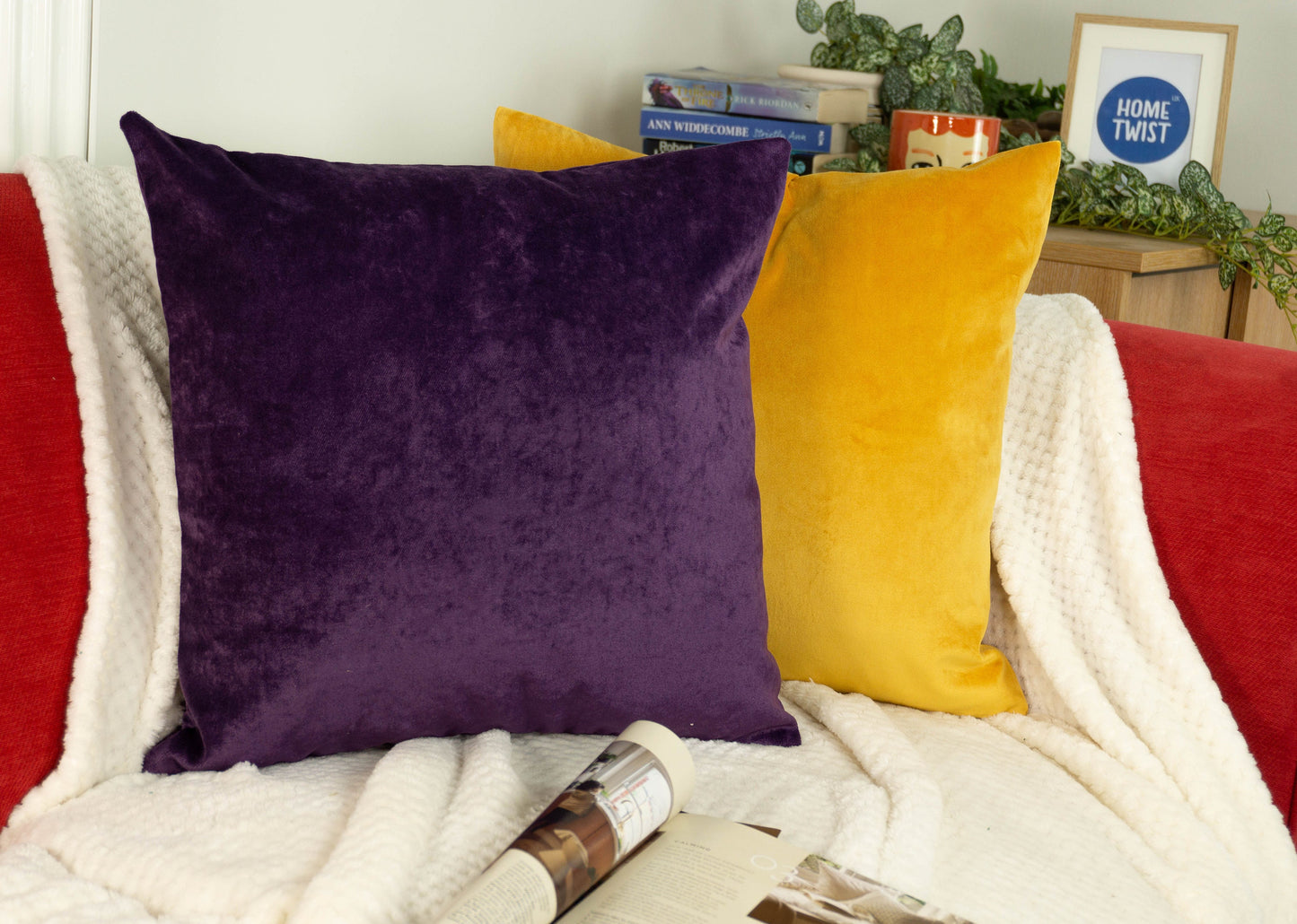 Woven Velvet Purple Cushion Cover, Purple Velvet Pillow Cover, Plush Velvet Purple Decorative Cushions 18x18Inches 45x45cm