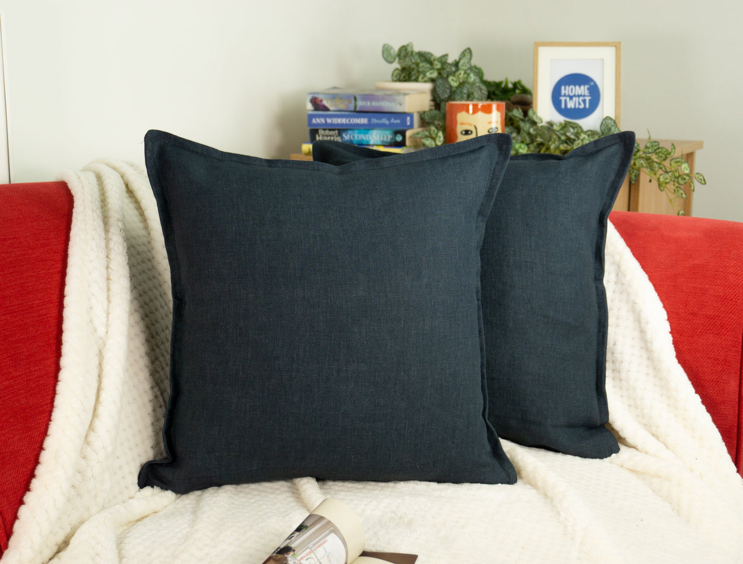 Linen Dark Blue Cushion Cover I Linen Throw Pillowcase Sofa Cushion Cover Home Decor 45x45cm, 18x18Inches