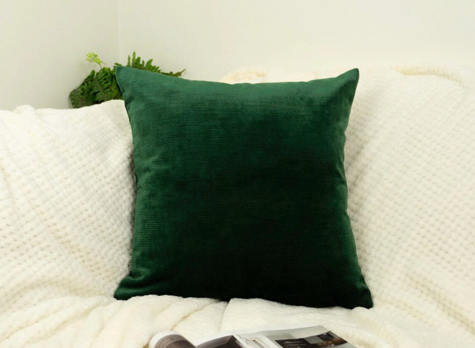 Luxury Cord Velvet Dark Green Pillow - Cushion Cover, Dark Green Lumbar Pillow Cover, Square Throw Pillow Cover (All Sizes)