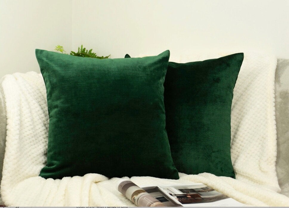 Luxury Cord Velvet Dark Green Pillow - Cushion Cover, Dark Green Lumbar Pillow Cover, Square Throw Pillow Cover (All Sizes)