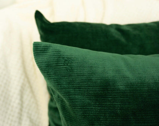 Luxury Cord Velvet Dark Green Pillow - Cushion Cover, Dark Green Lumbar Pillow Cover, Square Throw Pillow Cover (All Sizes)