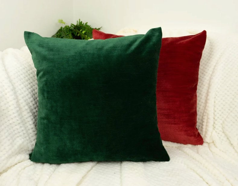 Luxury Cord Velvet Dark Green Pillow - Cushion Cover, Dark Green Lumbar Pillow Cover, Square Throw Pillow Cover (All Sizes)