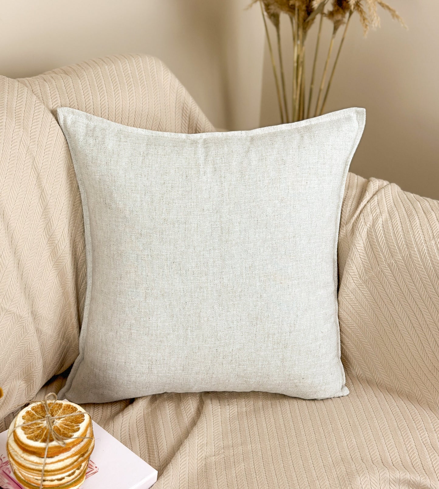 Cotton Linen Beige Cushion-Pillow Cover, Natural Linen Ivory Throw Cushion Cover (Any Custom Size)